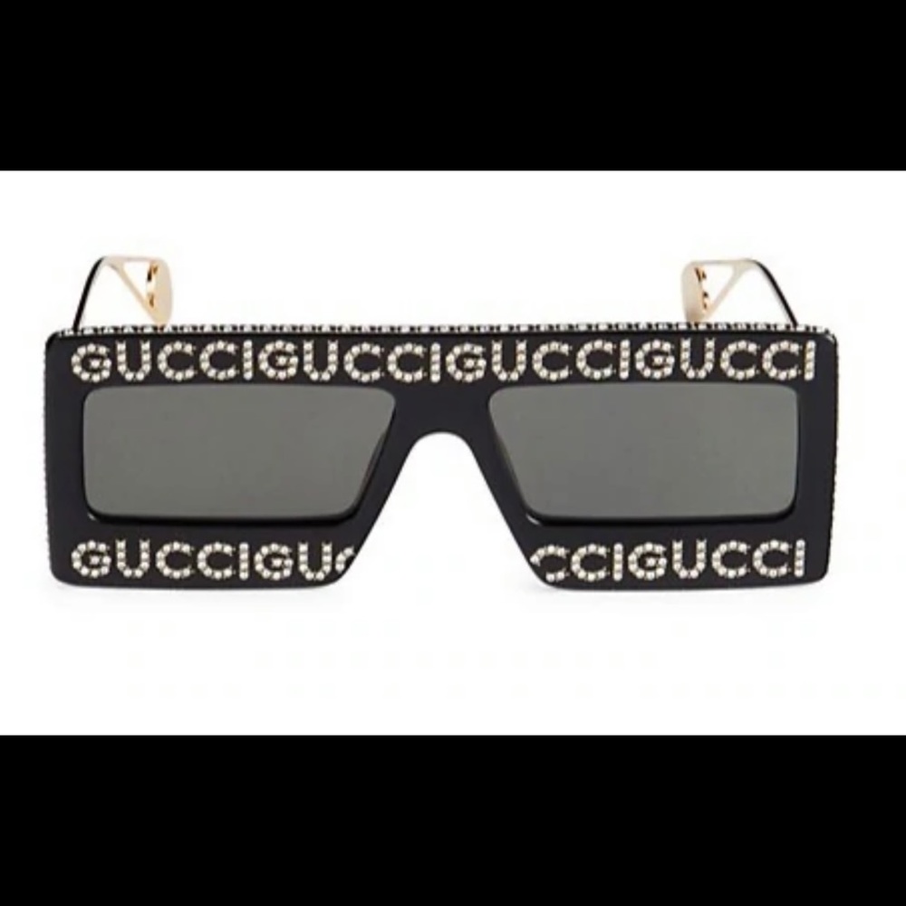 💯 Authentic Gucci Runway Black/Gold Mask Crystal Sunglasses
